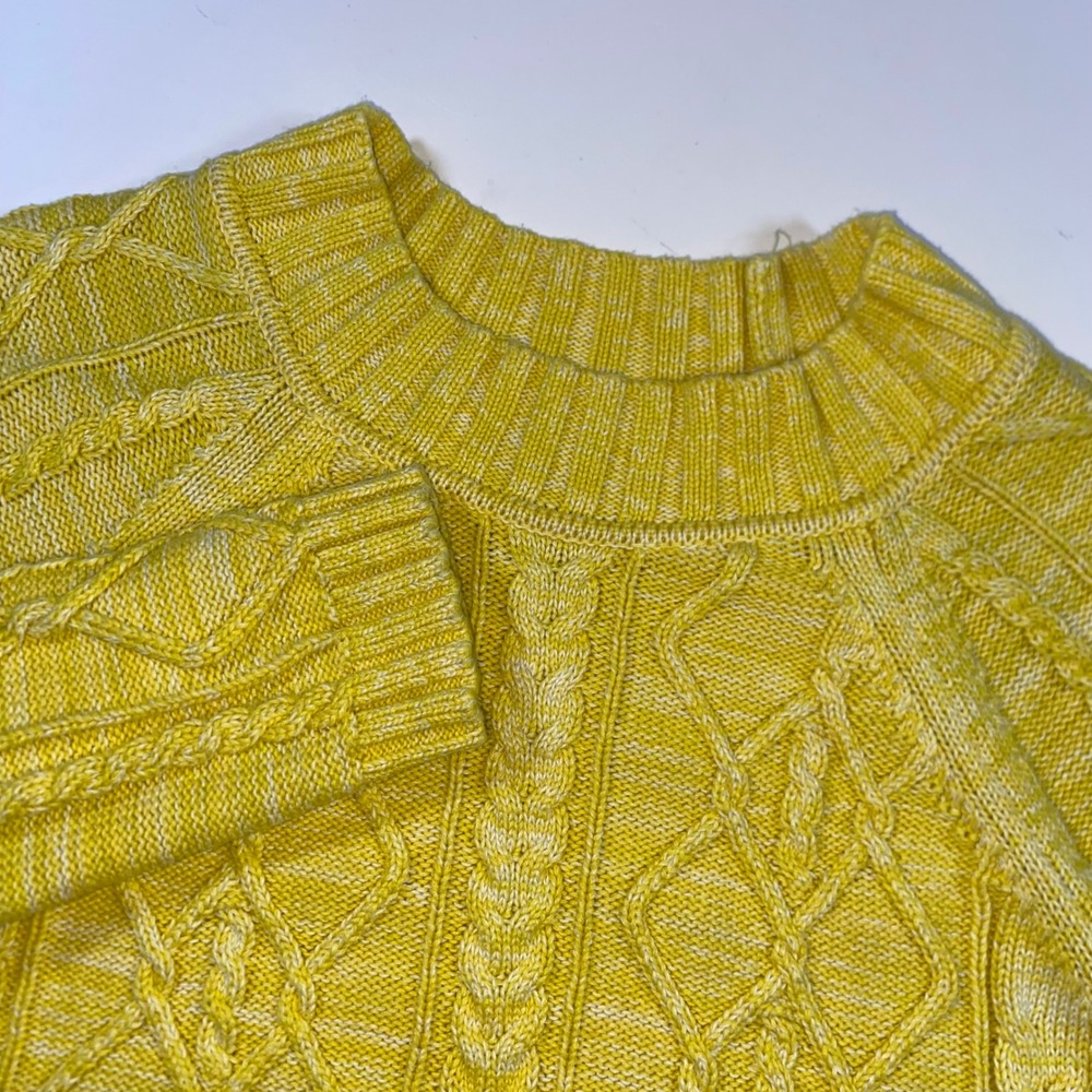 Gap Womens Small Petite Yellow Cable Knit Crew Neck Pullover Sweater Marled Q217